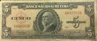 Cuba 5 Pesos, 1949-1950 obverse