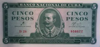 Cuba 5 Pesos, 1961-1965 obverse