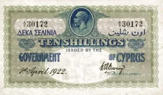 Cyprus 10 Shillings, 1917-1922 P-8