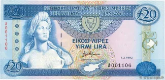 Cyprus 20 Pounds, 1992-1993 obverse