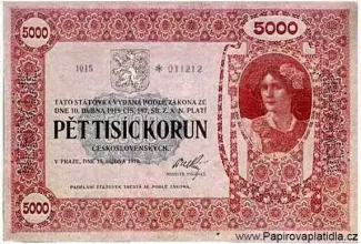 Czechoslovakia 5.000 Korun, 1919 obverse
