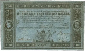 Danish West Indies 100 Vestindiske Dalere / 100 Dollars, 1850