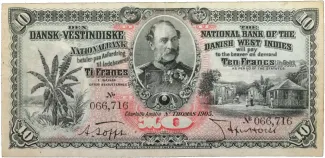Danish West Indies 10 Francs, 1905