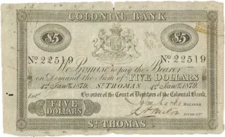 Danish West Indies 5 Dollars, 1879