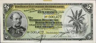 Danish West Indies 5 Francs, 1905