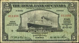 Dominica 5 Dollars, 1938 image