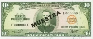 Dominican Republic 10 Pesos, 1964-1974 obverse