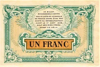 French notgeld 1 Franc, 1925 reverse