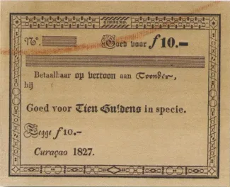 Dutch Caribbean 10 Gulden, 1827 obverse