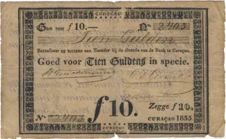Dutch Caribbean 10 Gulden, 1855 obverse