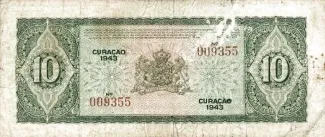 Dutch Caribbean 10 Gulden, 1943 reverse