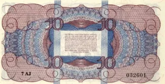 Dutch Caribbean 10 Gulden, 1945 reverse