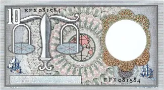 Dutch Caribbean 10 Gulden, 1953 reverse