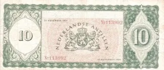 Dutch Caribbean 10 Gulden, 1954-1960 reverse