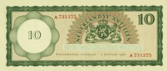 Dutch Caribbean 10 Gulden, 1962 reverse