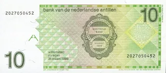 Dutch Caribbean 10 Gulden, 1986-1994 reverse