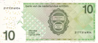 Dutch Caribbean 10 Gulden, 1998-2016 reverse