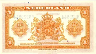 Dutch Caribbean 1 Gulden - Wilhelmina "facing left", 1943 reverse