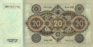 Dutch Caribbean 20 Gulden, 1926-1938 reverse