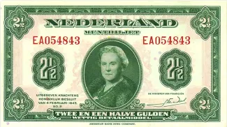 Dutch Caribbean 2.5 Gulden - Wilhelmina "facing left", 1943 obverse