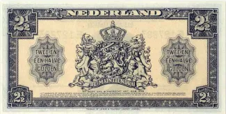Dutch Caribbean 2.5 Gulden - Wilhelmina "facing right", 1945 reverse