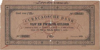 Dutch Caribbean 25 Gulden, 1879-1913                (1879-1914) obverse