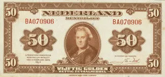 Dutch Caribbean 50 Gulden - Wilhelmina "facing left", 1943 obverse