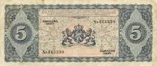 Dutch Caribbean 5 Gulden, 1930-1939 reverse