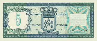 Dutch Caribbean 5 Gulden, 1967-1972 reverse