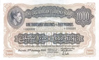 East Africa 1,000 Shillings, 1939 P-31 obverse