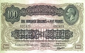 East Africa 100 Shillings, 1921 image
