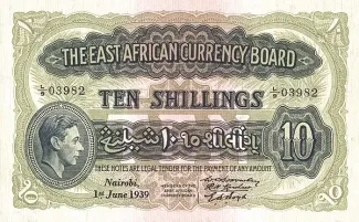 East Africa 10 Shillings, 1939 image