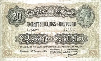 East Africa 20 Shillings, 1921 image
