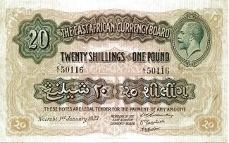 East Africa 20 Shillings, 1933 image