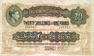 East Africa 20 Shillings, 1939 image