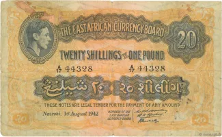 East Africa 20 Shillings, 1942 image
