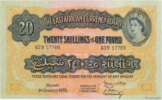 East Africa 20 Shillings, 1956 image