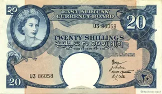 East Africa 20 Shillings, 1958 image