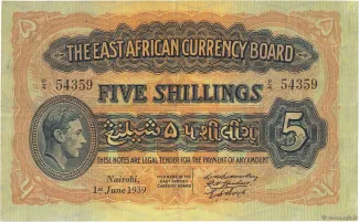 East Africa 5 Shillings, 1939 image