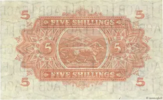 East Africa 5 Shillings, 1939 reverse