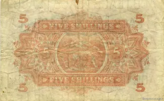 East Africa 5 Shillings, 1942 reverse
