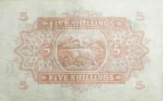 East Africa 5 Shillings, 1953-1957 reverse