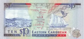 Eastern Caribbean States 10 Dollars, 1993 reverse