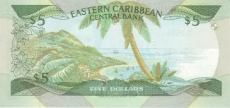 Eastern Caribbean States 5 Dollars, 1988-1993 reverse