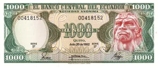 Ecuador 1.000 Sucres, 1976-1982 obverse