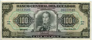 Ecuador 100 Sucres, 1971-1977 obverse