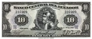 Ecuador 10 Sucres, 1950-1955 obverse
