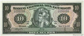 Ecuador 10 Sucres, 1968-1983 obverse