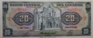Ecuador 20 Sucres, 1961-1983 obverse