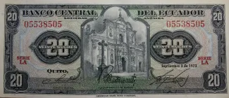 Ecuador 20 Sucres, 1962-1976 obverse
